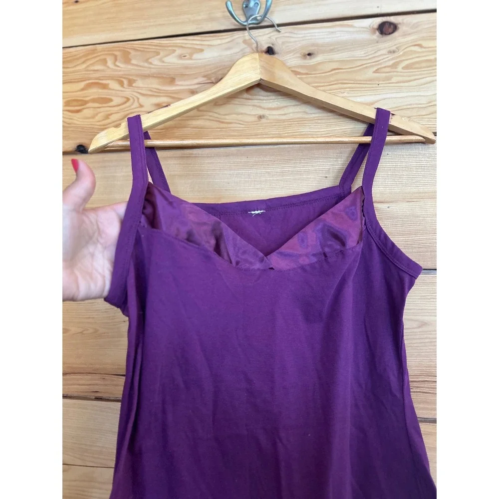 Vintage Tank Top Women Large Deep Purple Square Neck Satin Trim Mixed Media Cami - Picture 4 of 6